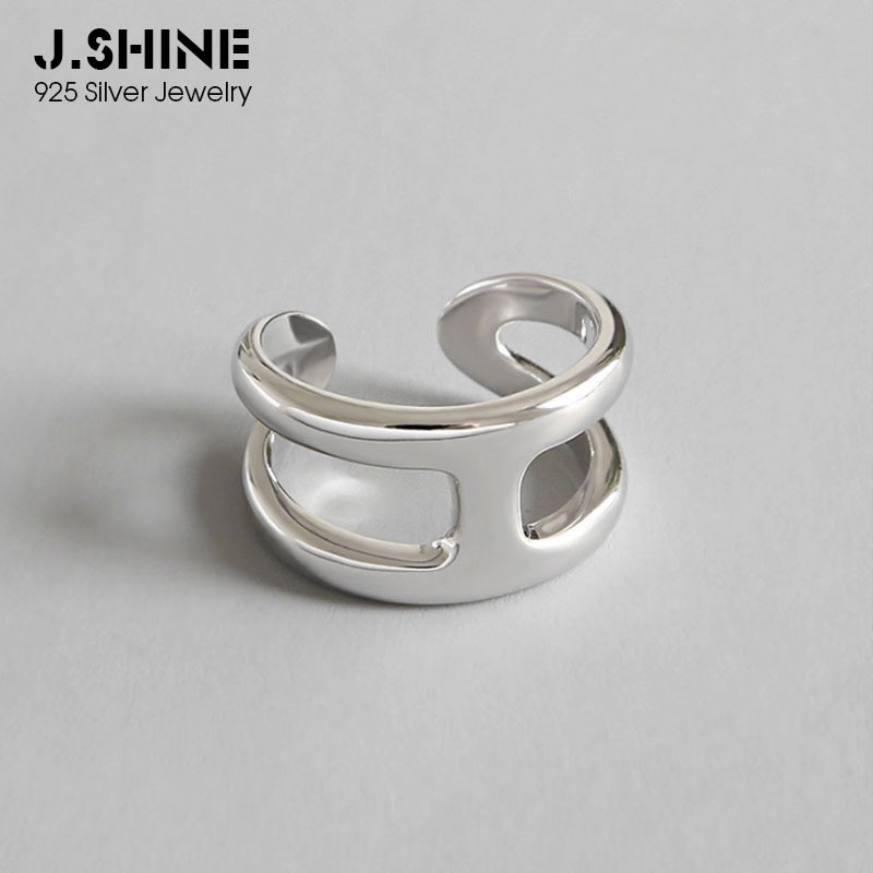 JShine Korean Japanese Style H-Shaped 925 Sterling Silver Rings for Women Wide Open Finger Ring Wedding Rings Fine Jewelry