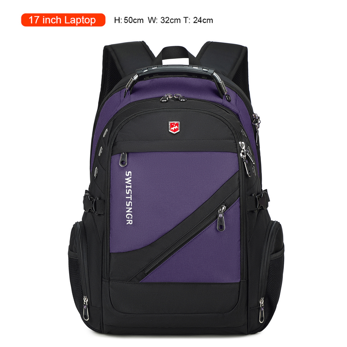 Neuer wasserdichter Herren-Rucksack für 17-Zoll-Laptops, USB-Ladetaschen, Damen-Reiserucksack für Flugzeuge, Jahrgang-Schultasche, Mochila: Lila