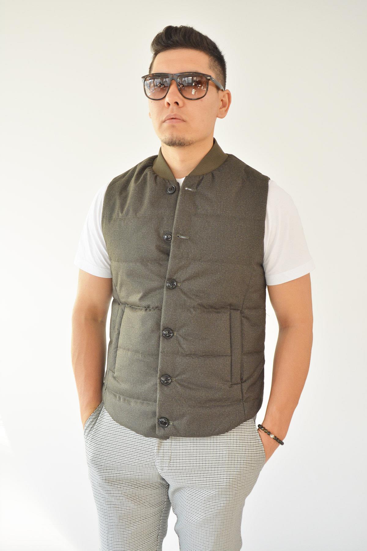 Nadmuchiwana wełniana zielona kamizelka męska