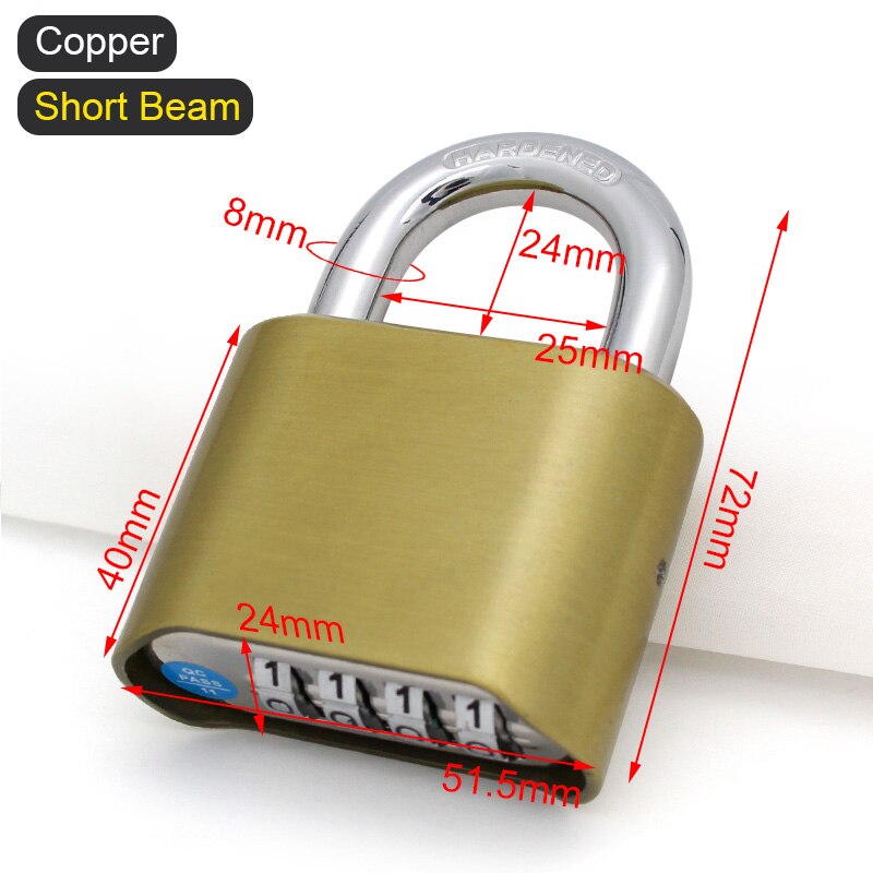 Strong Combination Lock Outdoor Waterproof for Gate Fence Gym Sports Locker Password Number Cabinet Door Padlocks: Copper Short Beam