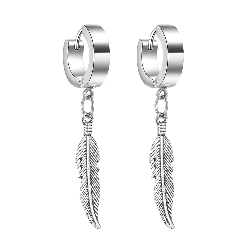 Pendientes con colgante de pluma Simple para hombre y mujer, aretes de acero inoxidable, accesorios de joyería para oreja con personalidad, 2 uds.: Color amarillo dorado claro