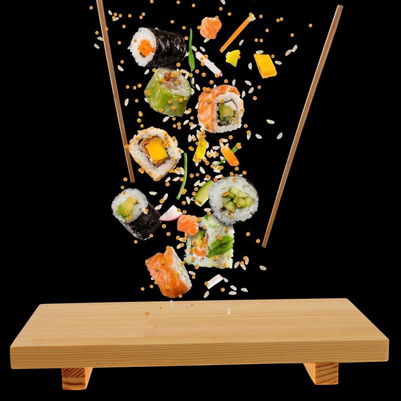 Japanese Wooden Sushi Board Rectangular Cuisine Sushi Sashimi Plate Platform Food Serving Tray Tableware Decoration