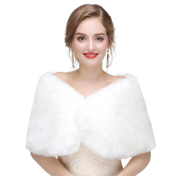 JaneVini Bridal Fur Warp Faux Fur Wedding Shawl Winter Warm Cloak Short Cape for Bride Evening Dress Bolero Mariee: Default Title