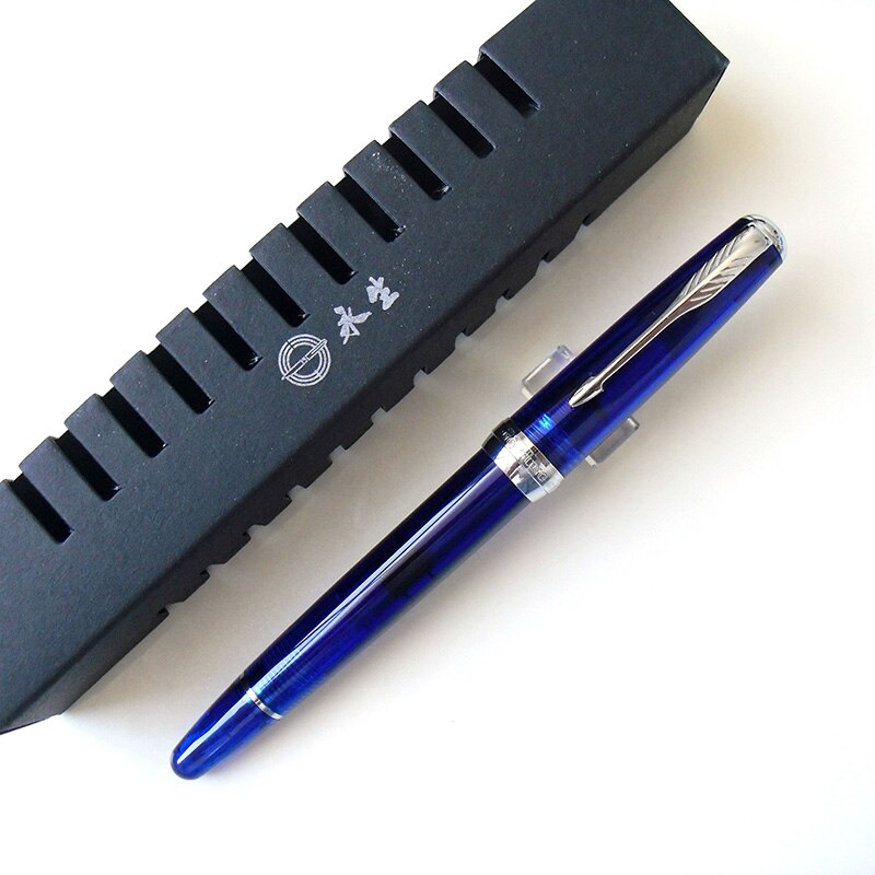 Wing Sung 618 Classic Fountain Pen Piston Transparent Authentic Iridium Fine 0.5mm Outstanding Ink Pen Writing Set: Blue-Silver Clip