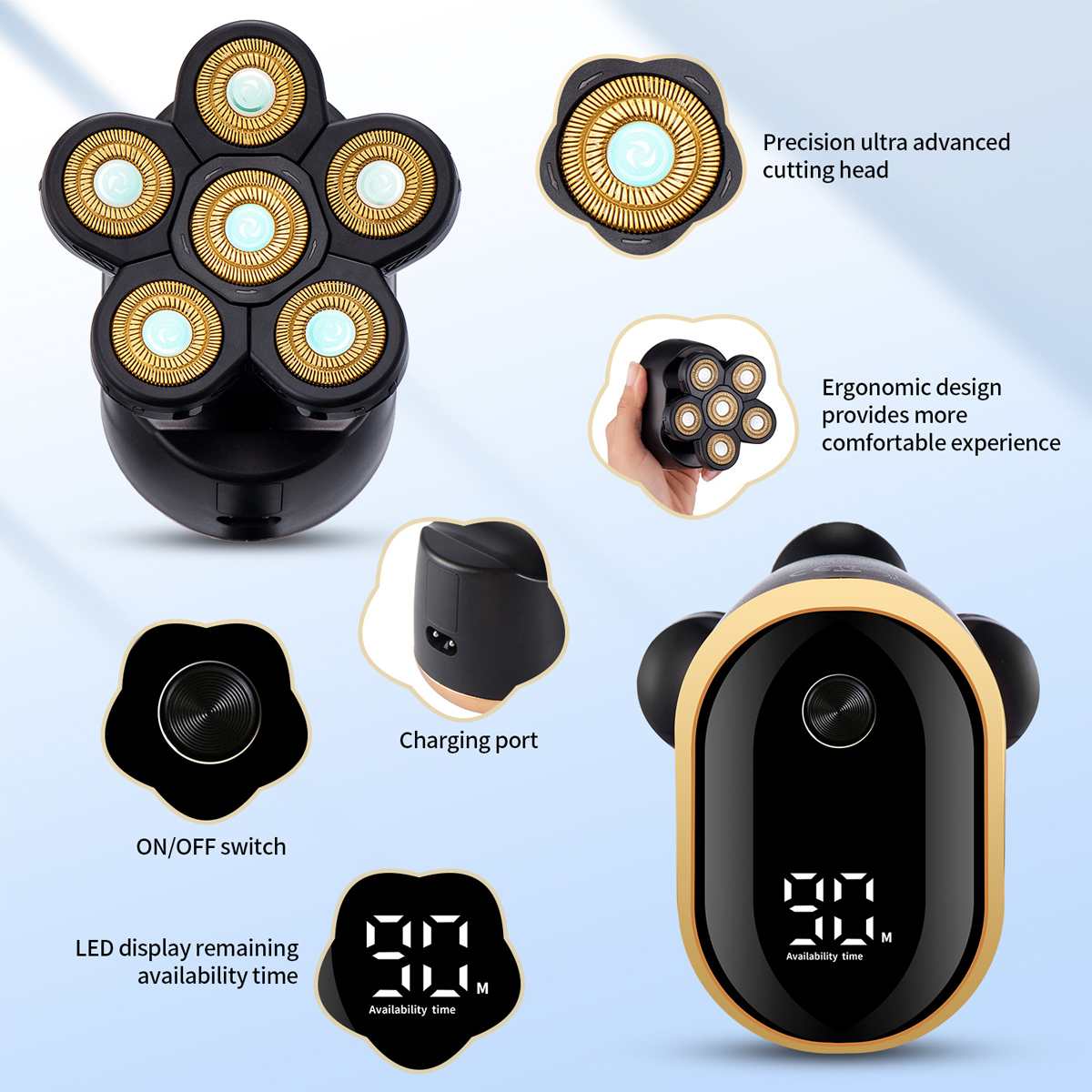 Multi Grooming Kit Digital Display Electric Shaver Hair Trimmer Beard Electric Razor Wet Dry Men Facial&Body Shaving Machine