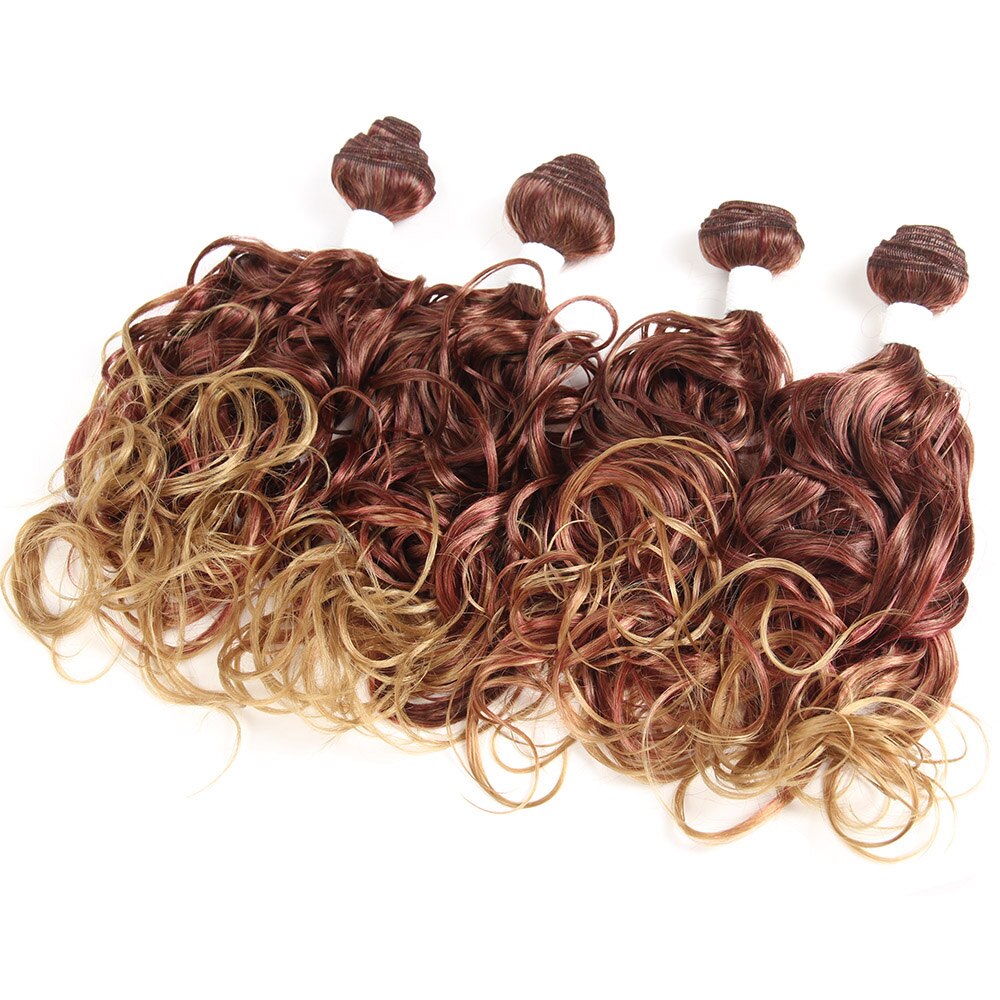 SOKU-Extensión de cabello rizado sintético para mujer, mechones de cabello de 16 pulgadas, tejido de Color ombré Borgoña marrón, 4 mechones: T4BUR 27