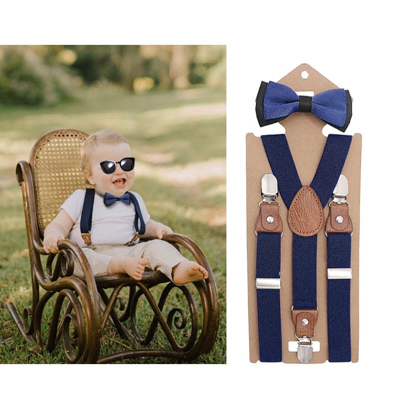 Boys Girls Kids Adjustable Elastic Y-back Braces Baby Suspenders Bow Tie Set Butterfly Necktie Wedding Ring Bear