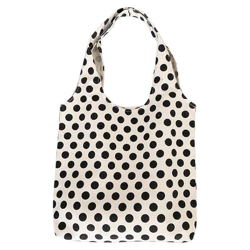 2022 Polka Dot Canvas Schoudertas Student Klasse Tas Eenvoudige Japanse En Koreaanse Stijl Draagbare Boodschappentas