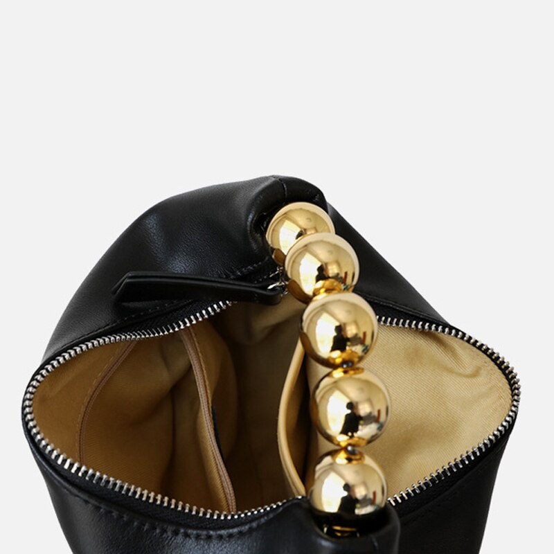 2022 Parel Kralen Handvat Handtas Paars Split Lederen Vrouwen Schoudertas Kleine Keten Crossbody Tas Yelllow