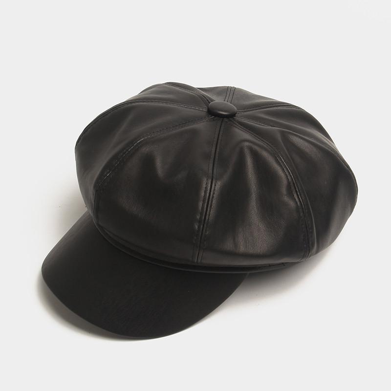 Cokk læder kasket hat kvinder efterår vinter avisdreng kasket baret femme hatte til kvinder sorte damer vintage hatte gorros baret: Sort
