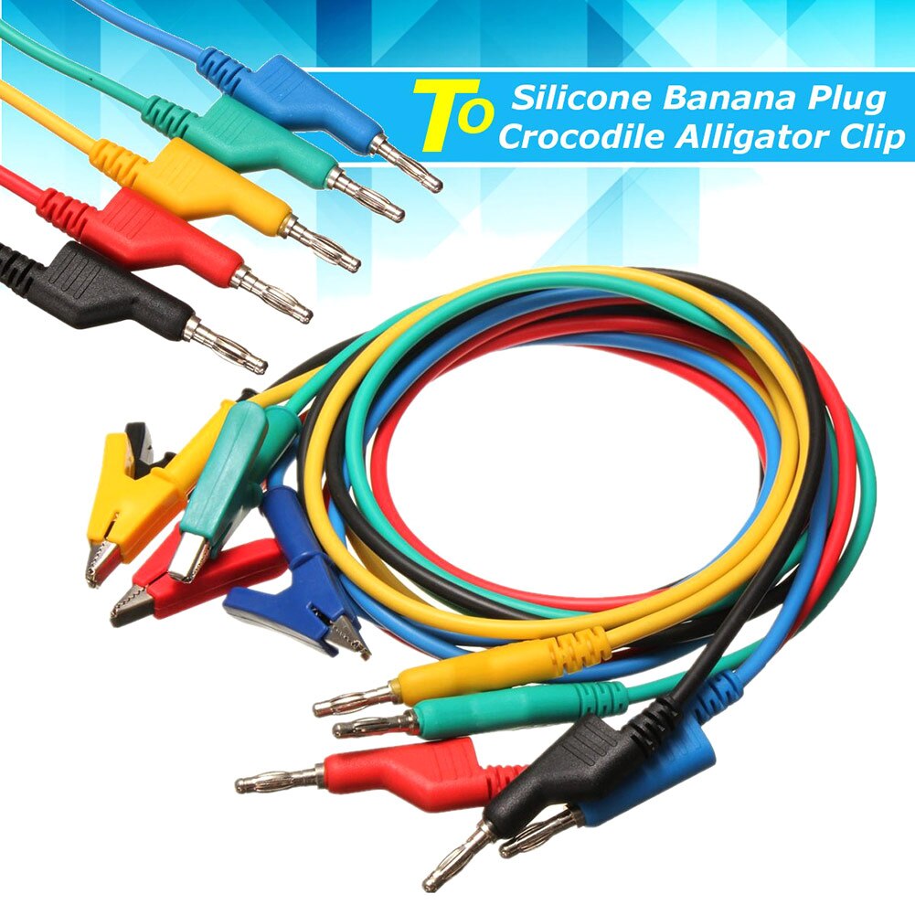 Cable de prueba de Banana de silicona, 5 uds., conector a sonda de pinza tipo caimán, Cable de plomo para Laboratorio Eléctrico, estilismo para coche: Default Title