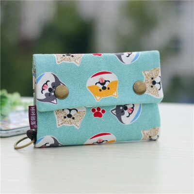 Cute Three Layer Folded Manual Canvas Wallet Bag With Multi Card Holder Multifunction Coin Purse: Green