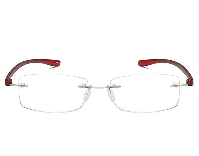 Lunettes de lecture carrées sans bords TR90 pour hommes et femmes, presbytes, Anti-lumière bleue, monture en verre de: +250 / Red