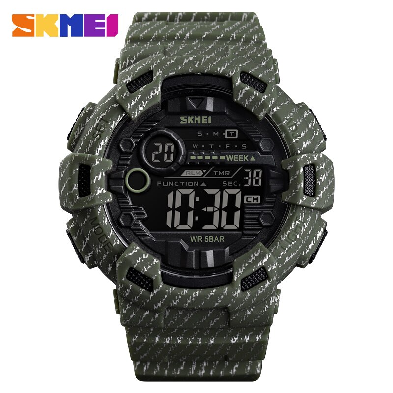 Sport Horloge Mannen Wekker 5BAR Waterdicht Week 12/24 Uur Display Herenhorloges Denim Mannelijke Digitale Horloge Relogio Masculino: Army green