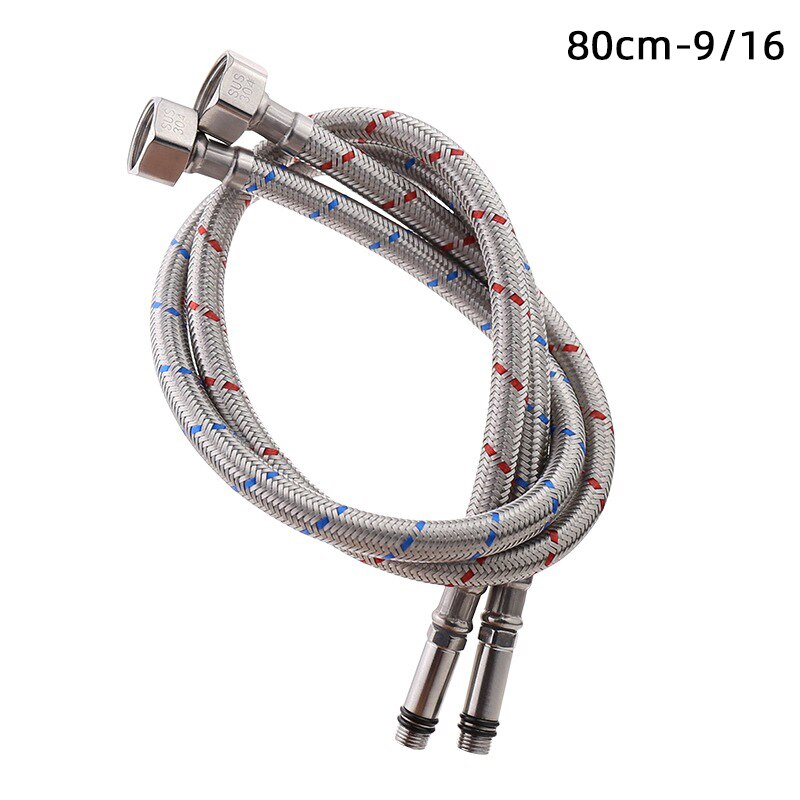 Tubos flexibles de fontanería de acero inoxidable 304, mezclador de agua y fría, mangueras de suministro de agua, accesorios de baño, 60/80cm: 80cm-C