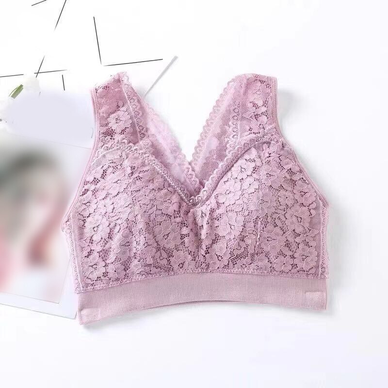 Sømløst undertøy dyp v-hals bralette sommer blonder trådløse bher dameundertøy myke aktive bh'er med stor stropp: Rosa
