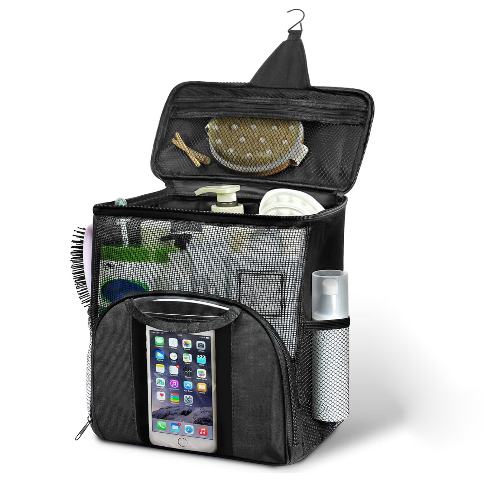 Torba podróżna na prysznic Przenośne wiszące torby na ramię z haczykiem Wodoodporna torba na przybory robić makijażu Torba robić przechowywania o dużej pojemności: czarny