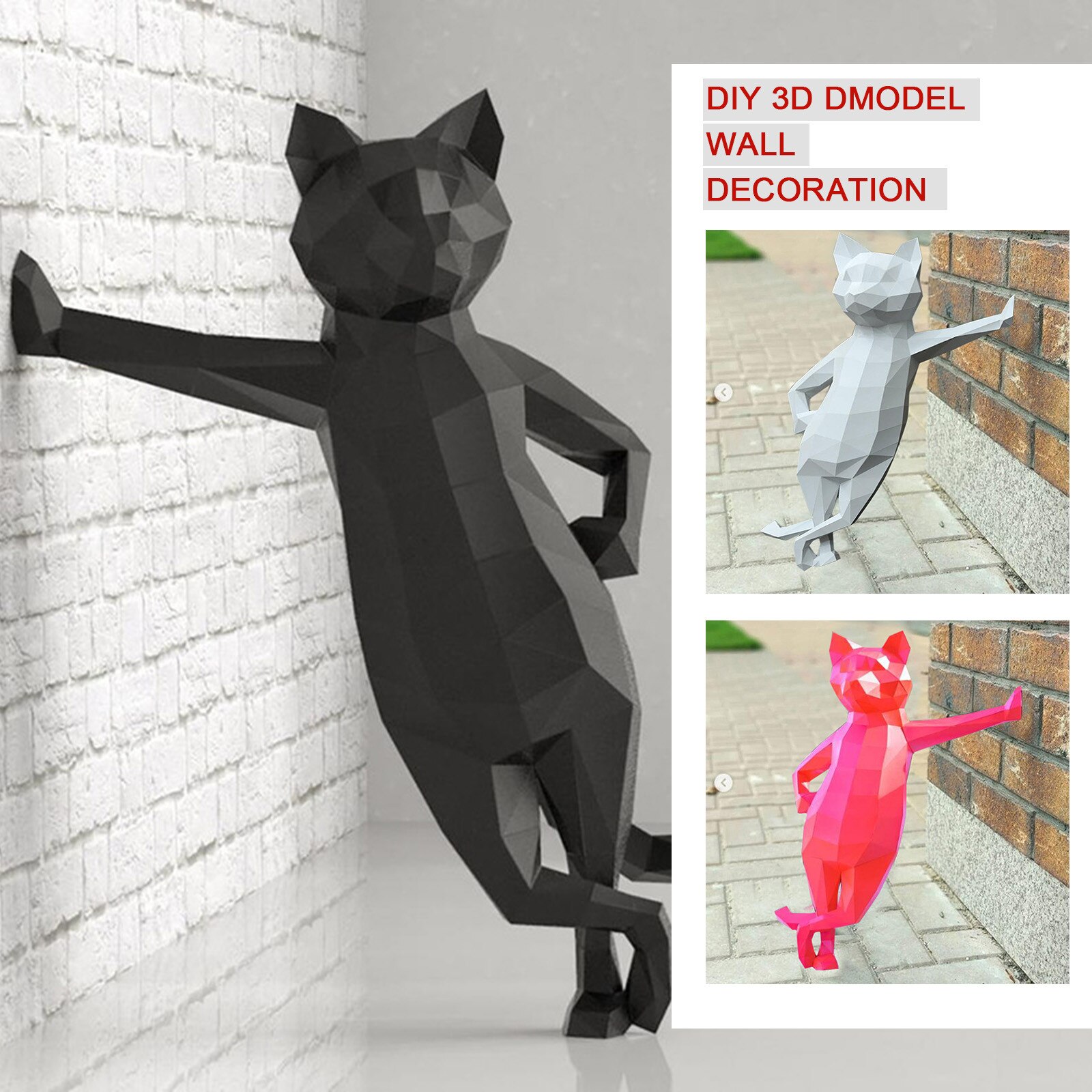 3d papier animaux modèles beau chat papier bricolage manuel décorations pour la maison à la main géométrique papier figurines d'action D07
