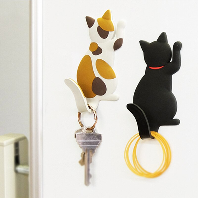 Gancho de pared magnética con forma de gato para colgar llaves, imán para nevera, decoración para puerta