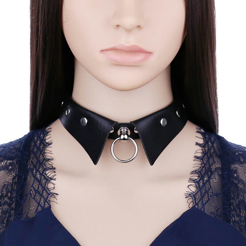 Vrouw Sexy Strik Kraag Pu Leer Nep Tie Met Metalen Ketting O-Vormige Hanger Kraag Punk Rock Gothic Dragen sieraden Accessoires