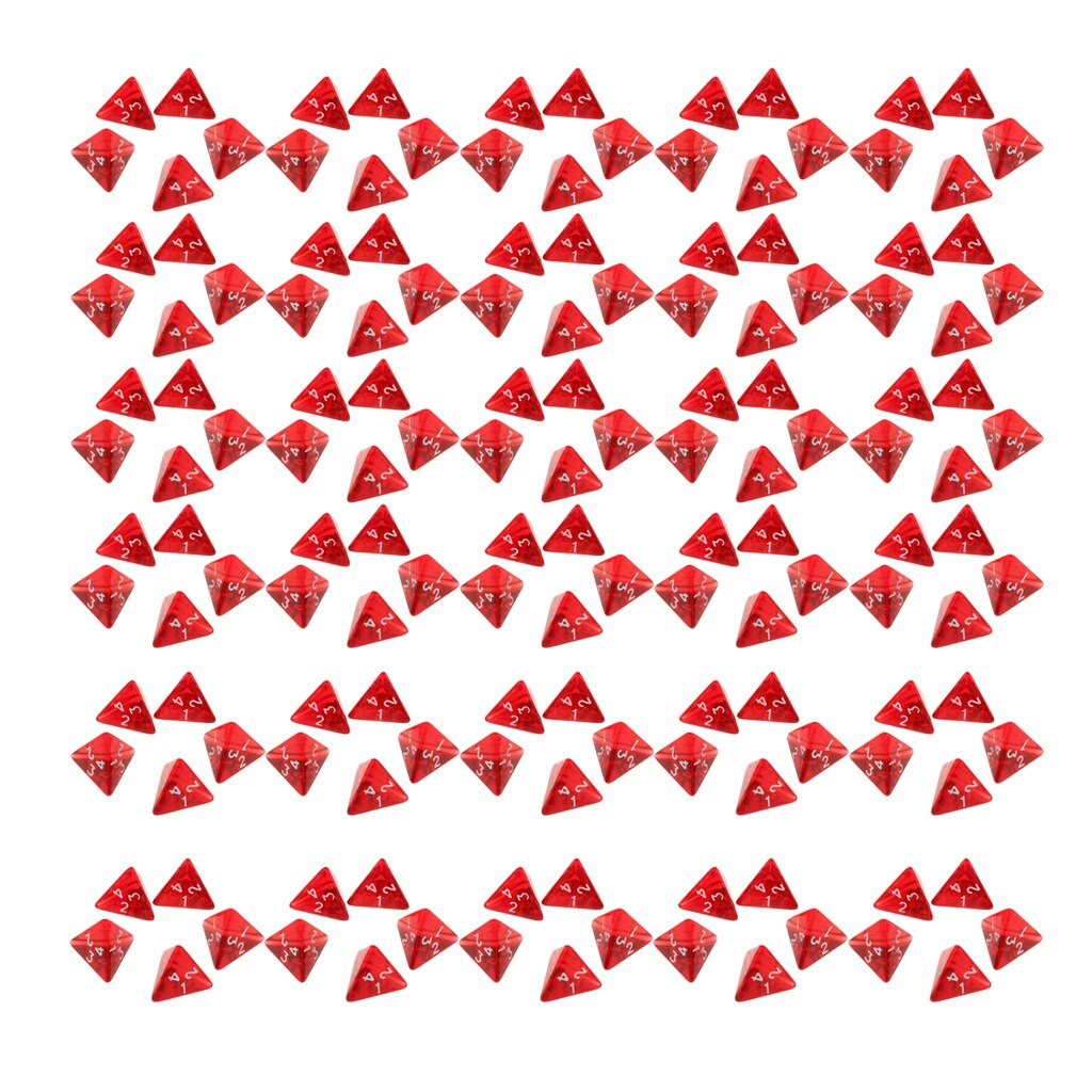 2cm Polyhedral Four Sided Dice Set Table Games D4 D&D TRPG Colors Dice, Red, Pack of 150