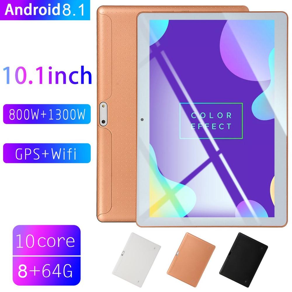 Tablet de plástico KT107 de 10,1 pulgadas HD de gran pantalla versión Android 8,10 tableta portátil de 8G + 64G Tablet dorada