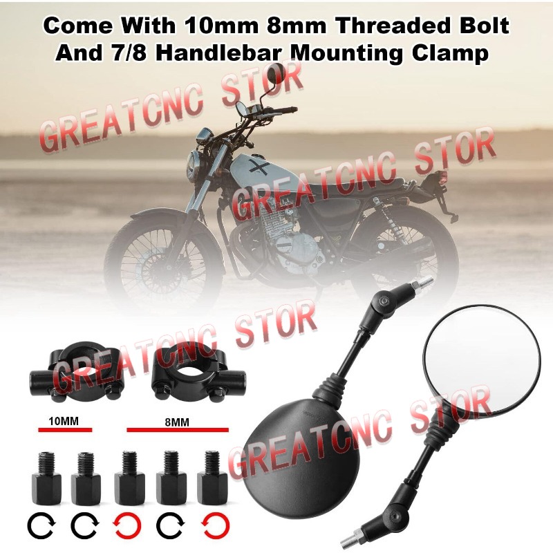 Um par preto universal espelho retrovisor da motocicleta anti-queda dobrável espelho redondo espelho lateral da motocicleta