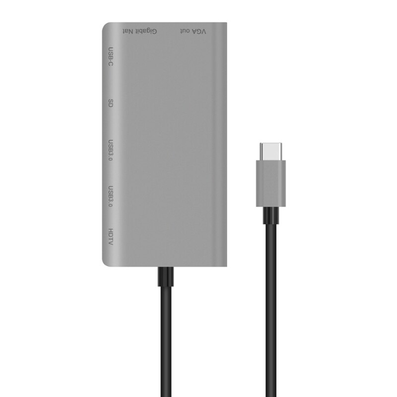 Type-c dockstation usb 3.0 x 2/ sdx 1 kort + hdmi / vga + jackstik 3.5+rj45+ type-c (pd) -port