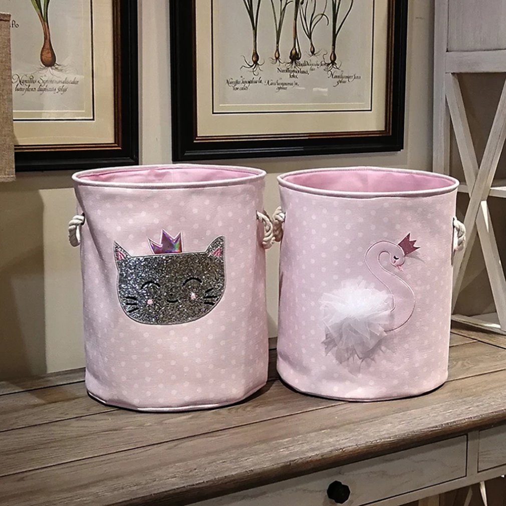 Pink Swan Cat Pattern Foldable Laundry Basket For Home Organizer Dirty Cloths Storage Box Sundries Storage Bucket