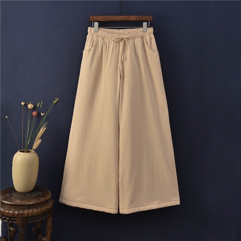 Etnische Broek Vrouwen Elastische Taille Rok Broek Dikke Warme Vintage Broek Katoen Linnen Traditionele Chinese Broek FF2500: 1