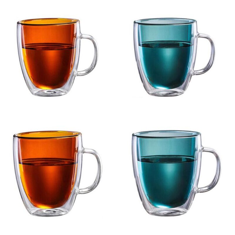 Double-wall Insulated Glass Coffee Cup Tea Mugs with Handle High Borosilicate Juice Glass
