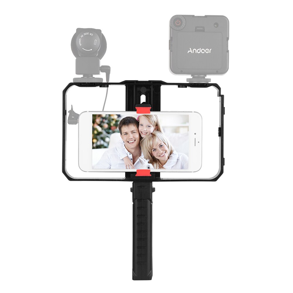 Smartphone Video Rig Handheld Telefoon Stabilizer Grip Kooi met Telefoon Houder 3 Koude Schoen Mounts Handvat voor iPhone Samsung Xiaomi