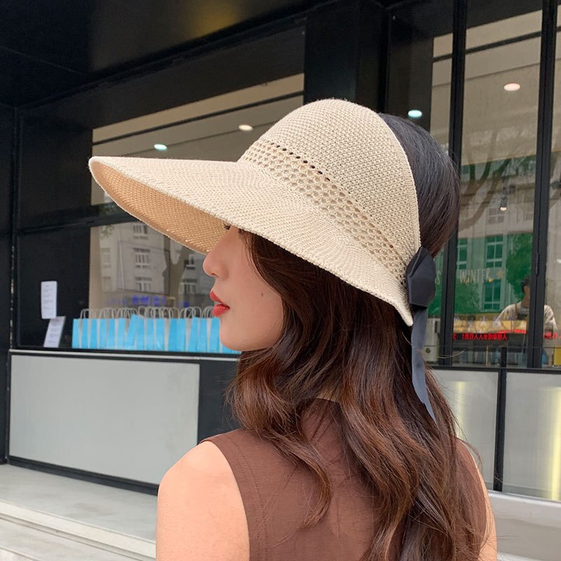 Canze Vrouwen Zomer Koreaanse Strooien Hoed Zon Bescherming Naked Top Zonnehoed Outdoor Strand Fisher Zonnehoed: hollow beige