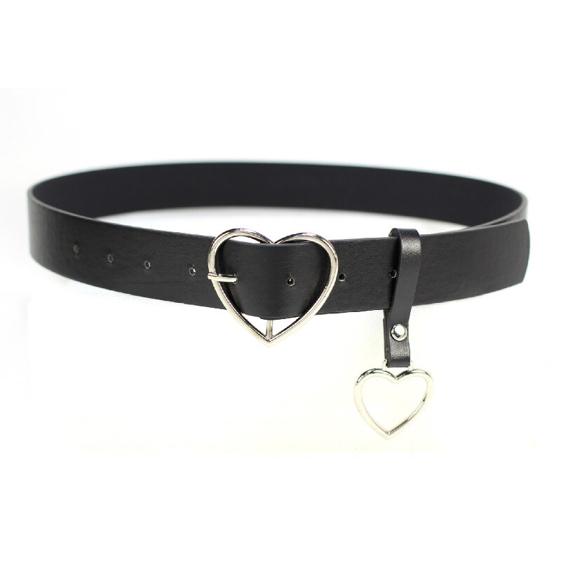 Female Round Buckle Waist Belt Metal Buckle Casual PU Leather Belt Clothes Accessories for Women Heart Ring Decorative