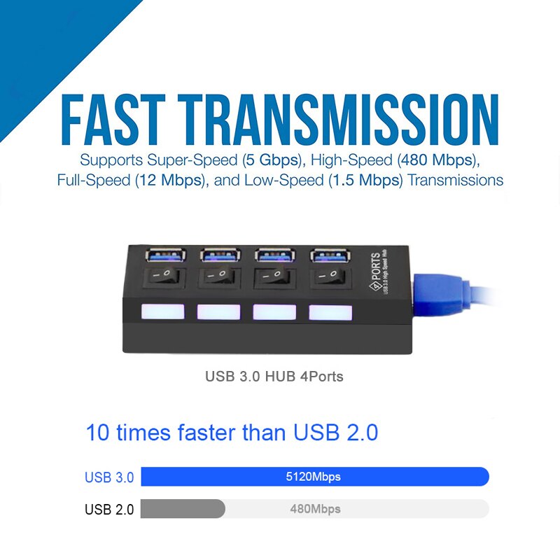 USB HUB 3.0 2.0 Multi 4 7 USB Port Switch With Power Adapter Computer PC Laptop Notebook Accessories Splitter Usb Multiple Hab