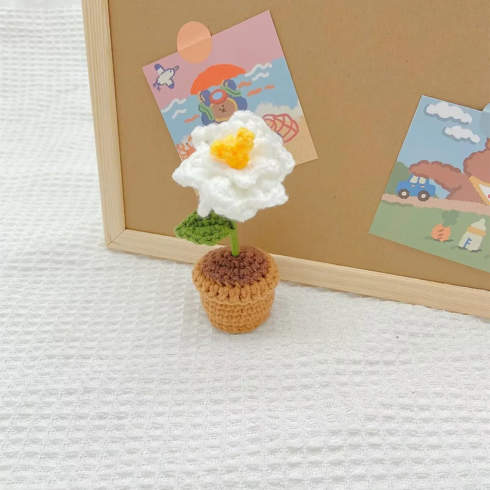 Plantas en macetas tejidas a mano, corazón de rosa tejido a mano, cártamo de Gardenia, flor de ganchillo, accesorios de Interior de coche, decoración de coche, 1 Uds.: Rosa
