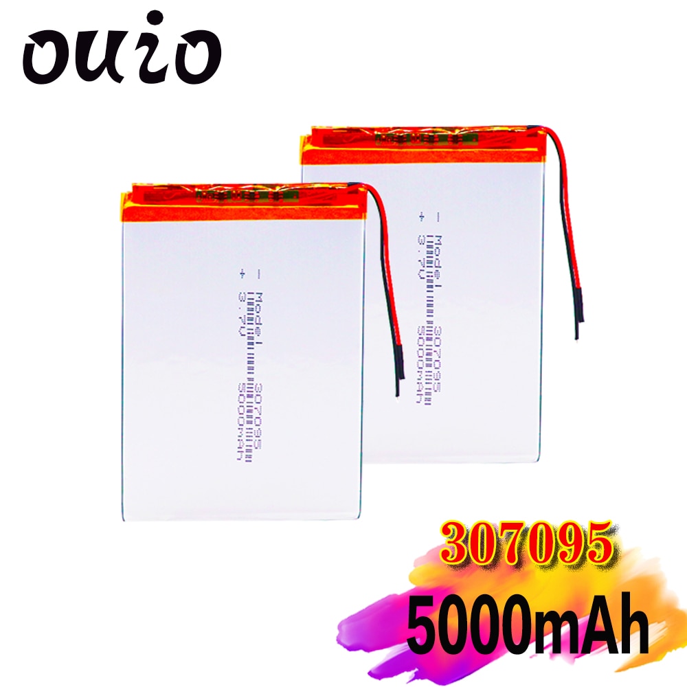 2 wire 307095 Li-polymer battery.3.7V 5000mah polymer lithium ion battery Li-ion battery for tablet pc 7 inch MP3 MP4 GPS