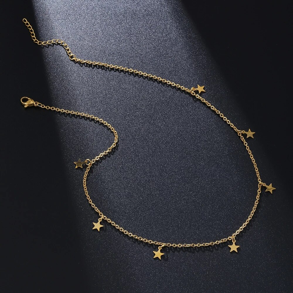 Een Stuk Goud Rvs 7 Sterren Ketting Voor Vrouwen Meisje 40Cm Lengte Sleutelbeen Ketting Chokers Ketting Femme Kraag sieraden: Gold-Necklace
