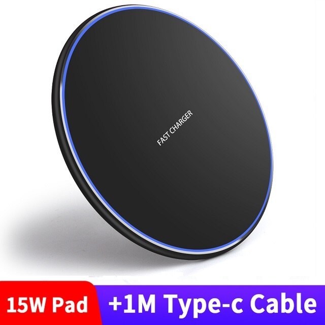 FDGAO Qi Wireless Charger Pad USB-C 15W Fast Charging for Samsung S20 S10 S9 Note 10 20 iPhone 12 Mini 11 Pro Xs Max XR X 8 Plus: 15W Black