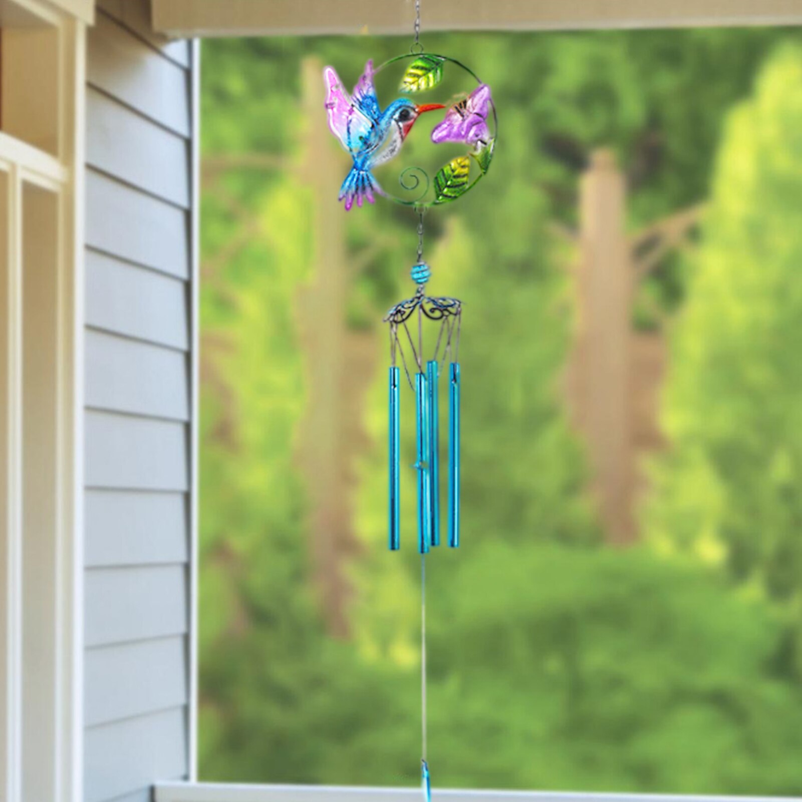 Iron wind chimes, kingfisher glass wind chimes, painted crafts, outdoor garden decoration pendants, .