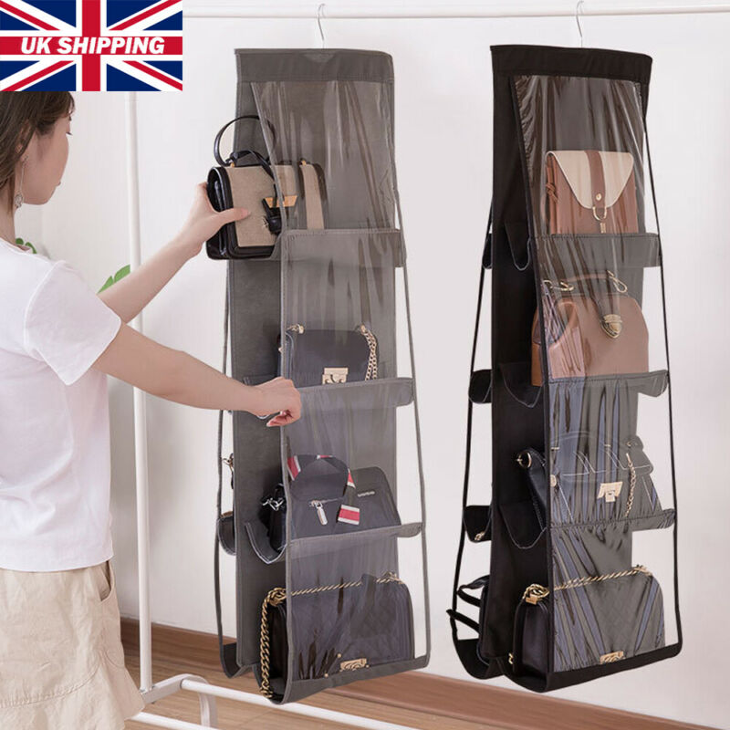 8 taschen Regal Tasche Hängen Handtasche Zwei Seiten Organizer Lagerung Inhaber Schränken Handtasche Halfter Veranstalter