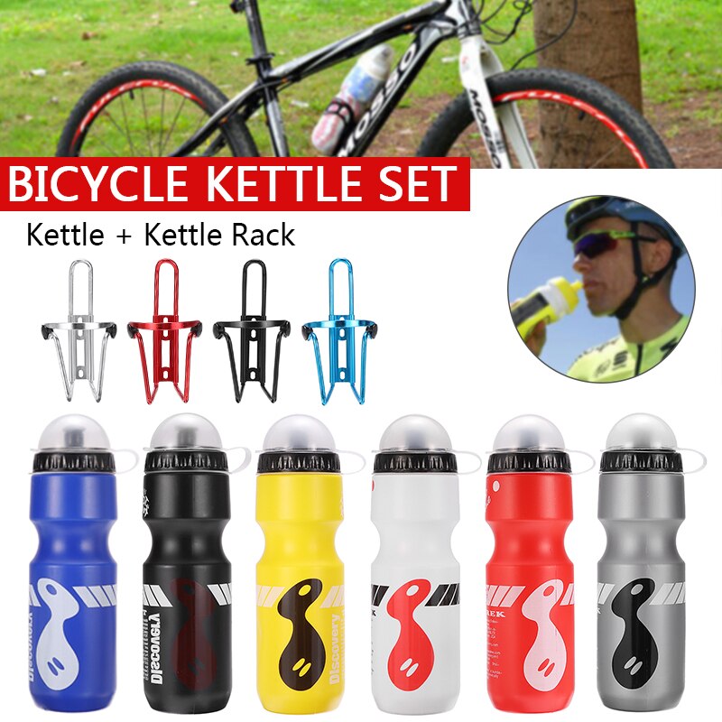 750Ml Mountainbike Water Drinken Fles W/Aluminium Houder Braket Kooi Set Kit Voor Outdoor Fiets Riding supply 6 Kleuren