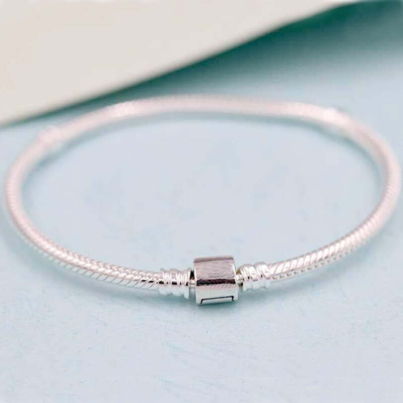 Original Moments Barrel Clasp Snake Chain Bracelet Bangle Fit 925 Sterling Silver Bracelet Bead Charm Diy Europe Jewelry