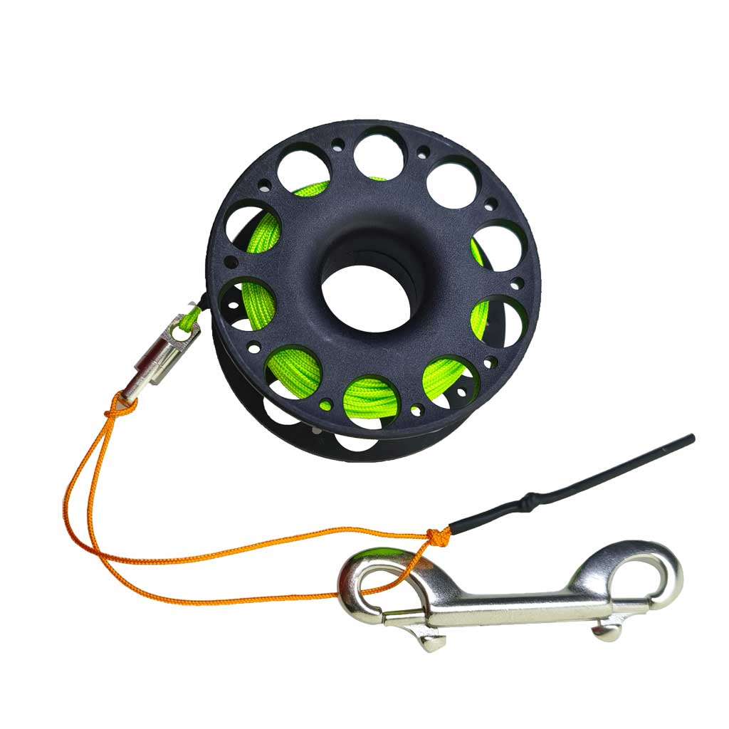 Carrete de buceo de 30M, carrete de dedo con gancho de doble punta de acero inoxidable, equipo de snorkel técnico, carrete de línea guía de buque de cueva: Verde claro