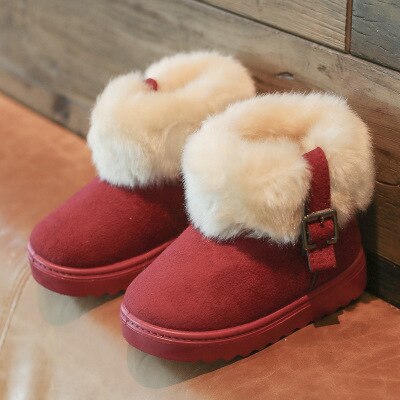 Girls warm snow boots winter children plus velvet cotton shoes girls princess big children's boots: Red