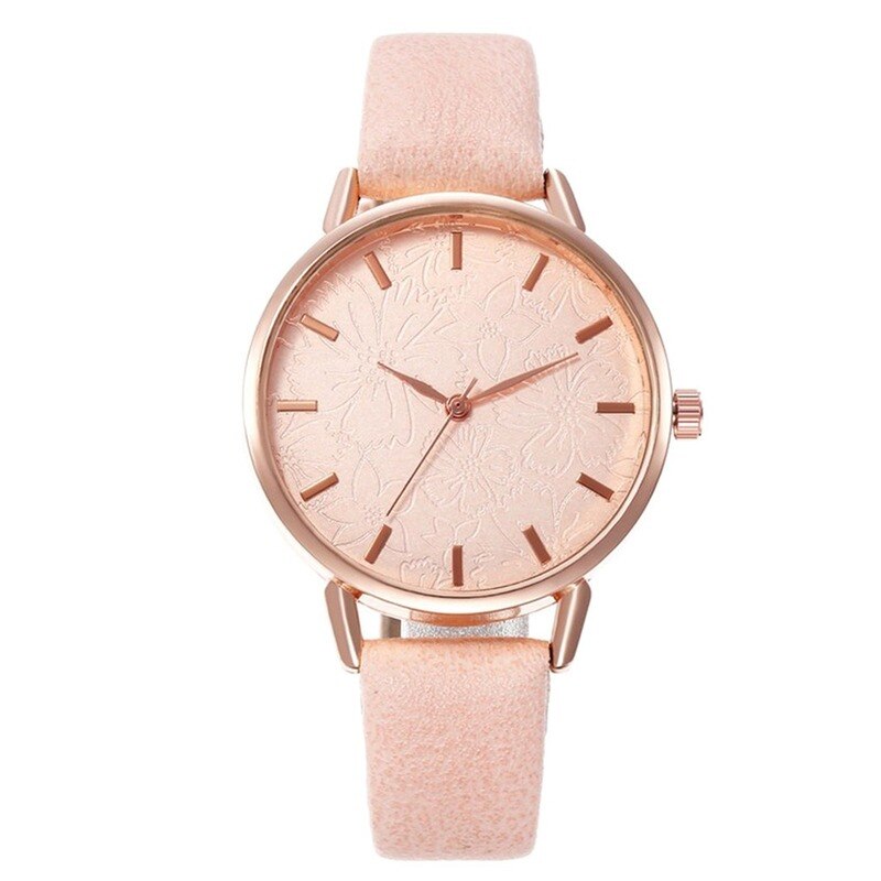 Dames Student Horloge Mode Creatieve Reliëf Bloemen Quartz Horloge Luxe Vrouw Rvs Horloge Relogio Feminino: Roze