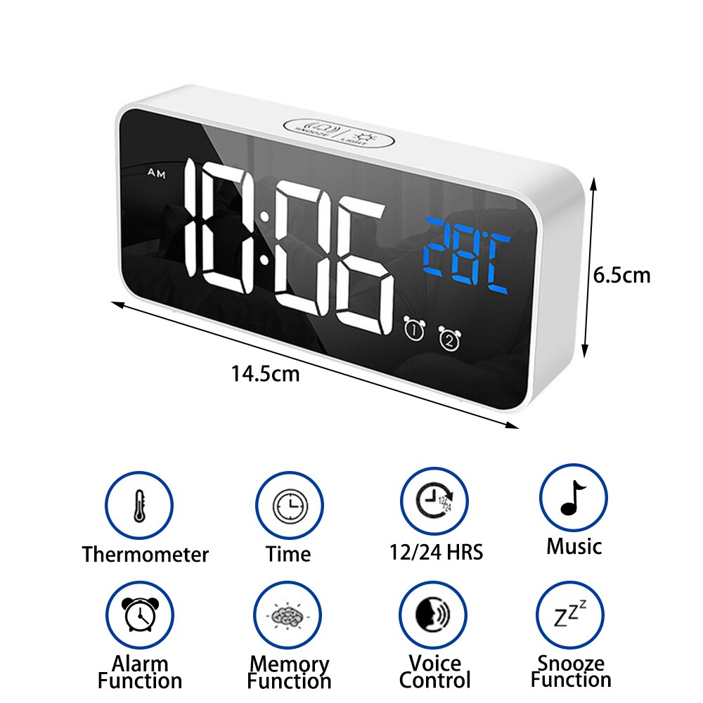 LED Digital Projection Alarm Clock Electronic Alarm Clock with Projection FM Radio Time Projector Bedroom Bedside Mute Clock: LED Music Clock