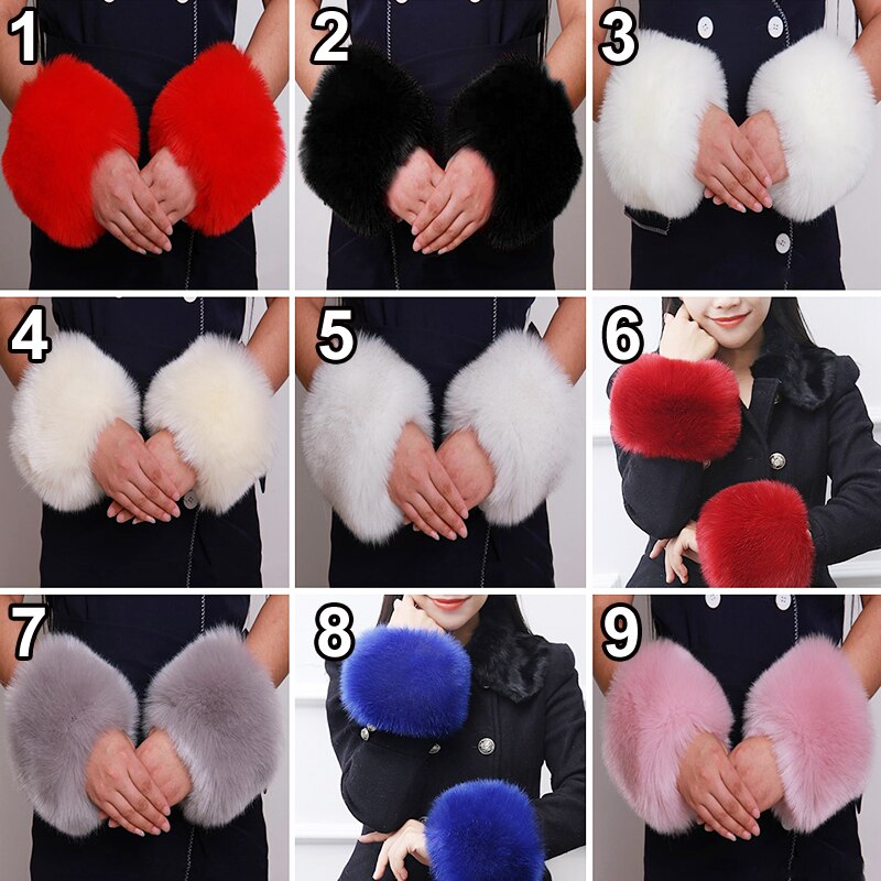 Manchettes élastiques en fausse fourrure pour femme, accessoires de vêtements chauds d&#39;hiver en peluche