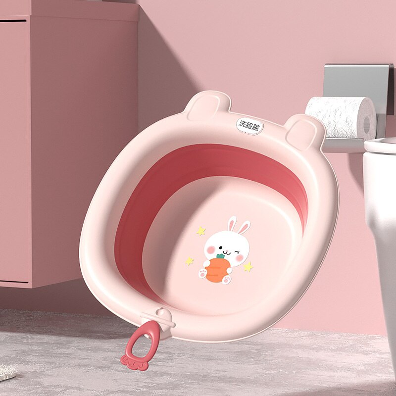 Lavabo pliable pour bébé, panier à linge pliable Portable pour enfants, baignoire avec lanière: Pink with Lanyard