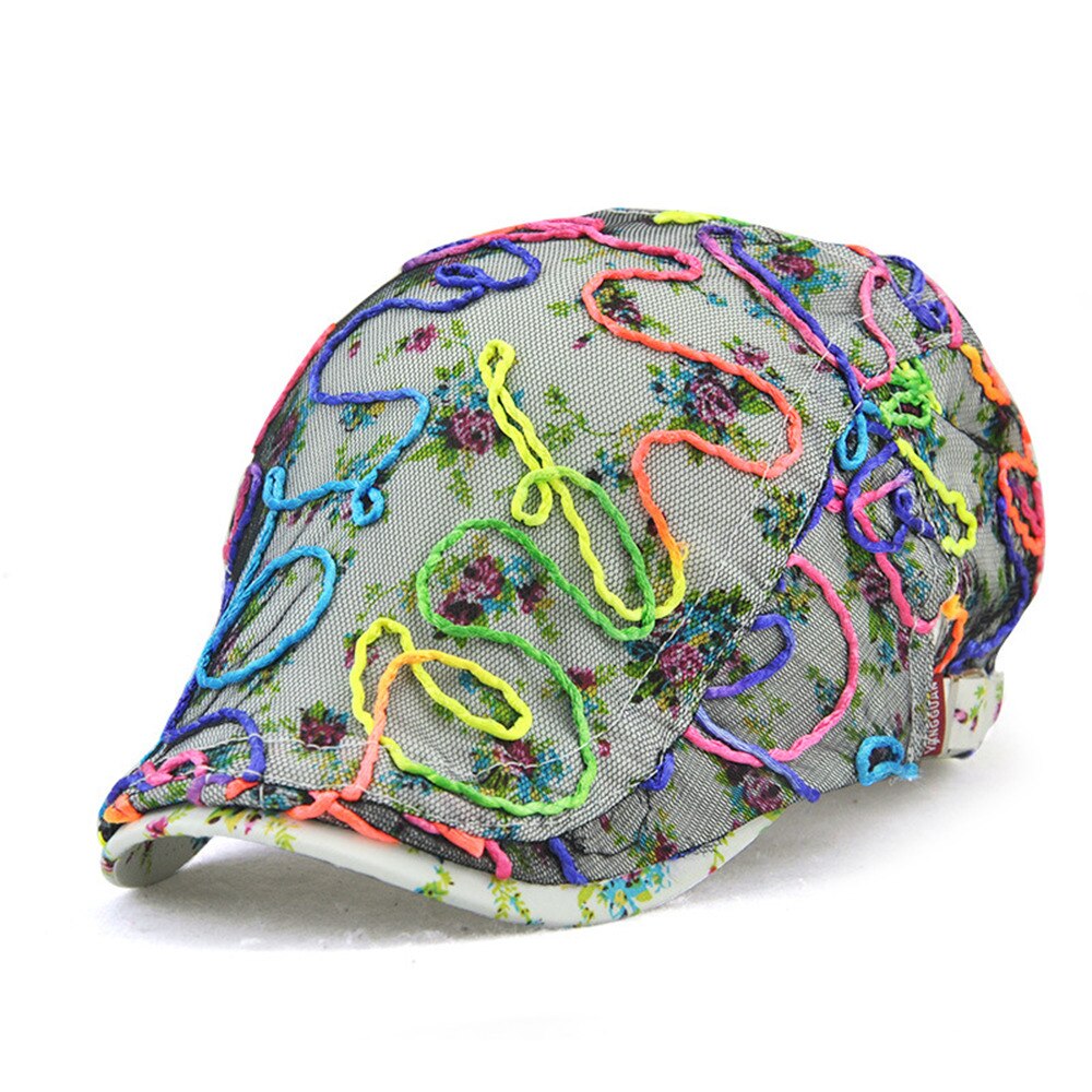 Floral Newsboy Cap Women Attractive Lace Beret Hat Summer Breathable Mesh Flat Caps Gorras Mujer Duckbill Hats For Girls: white